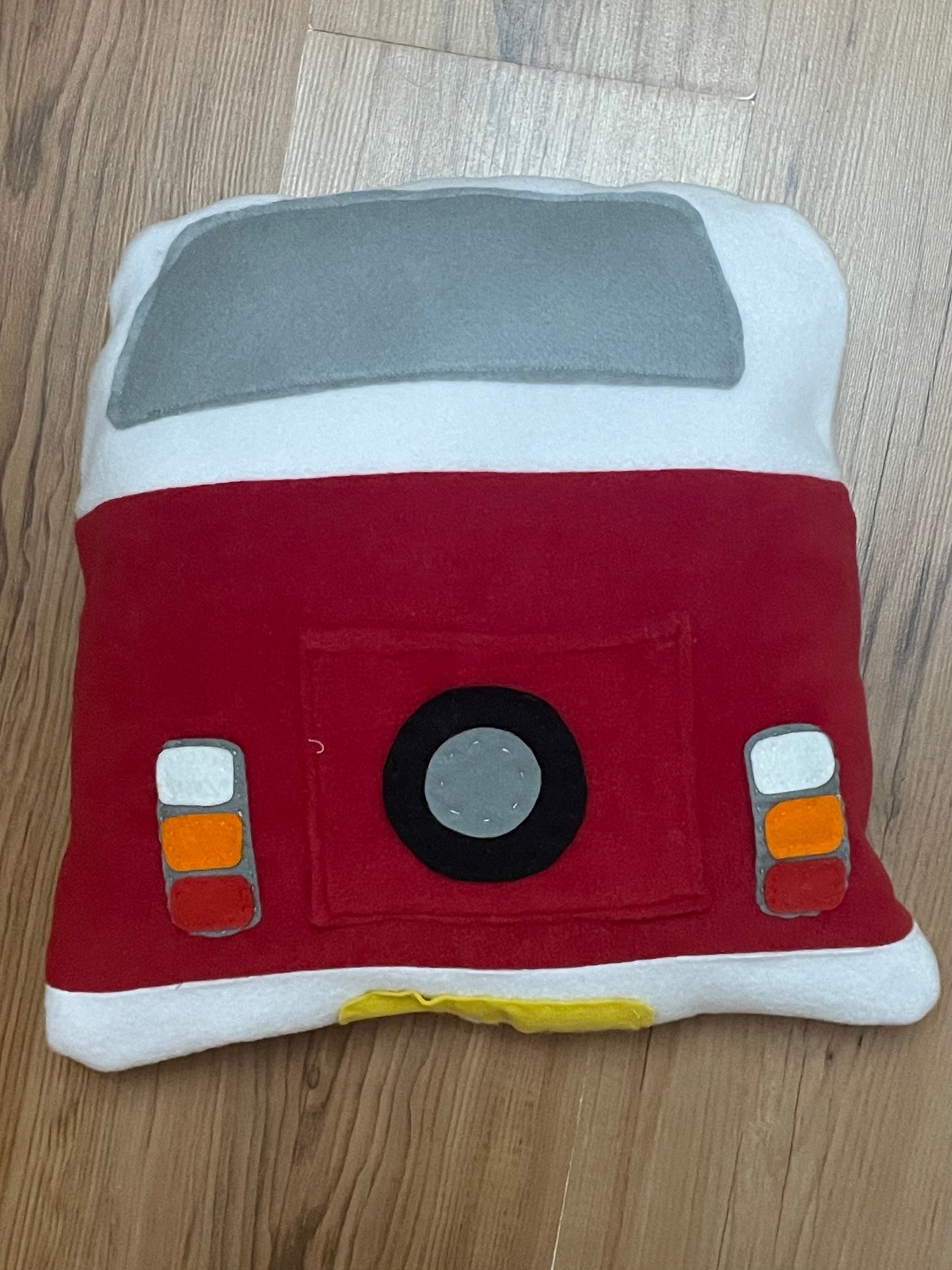 Fleece Campervan Cushion - Red and White