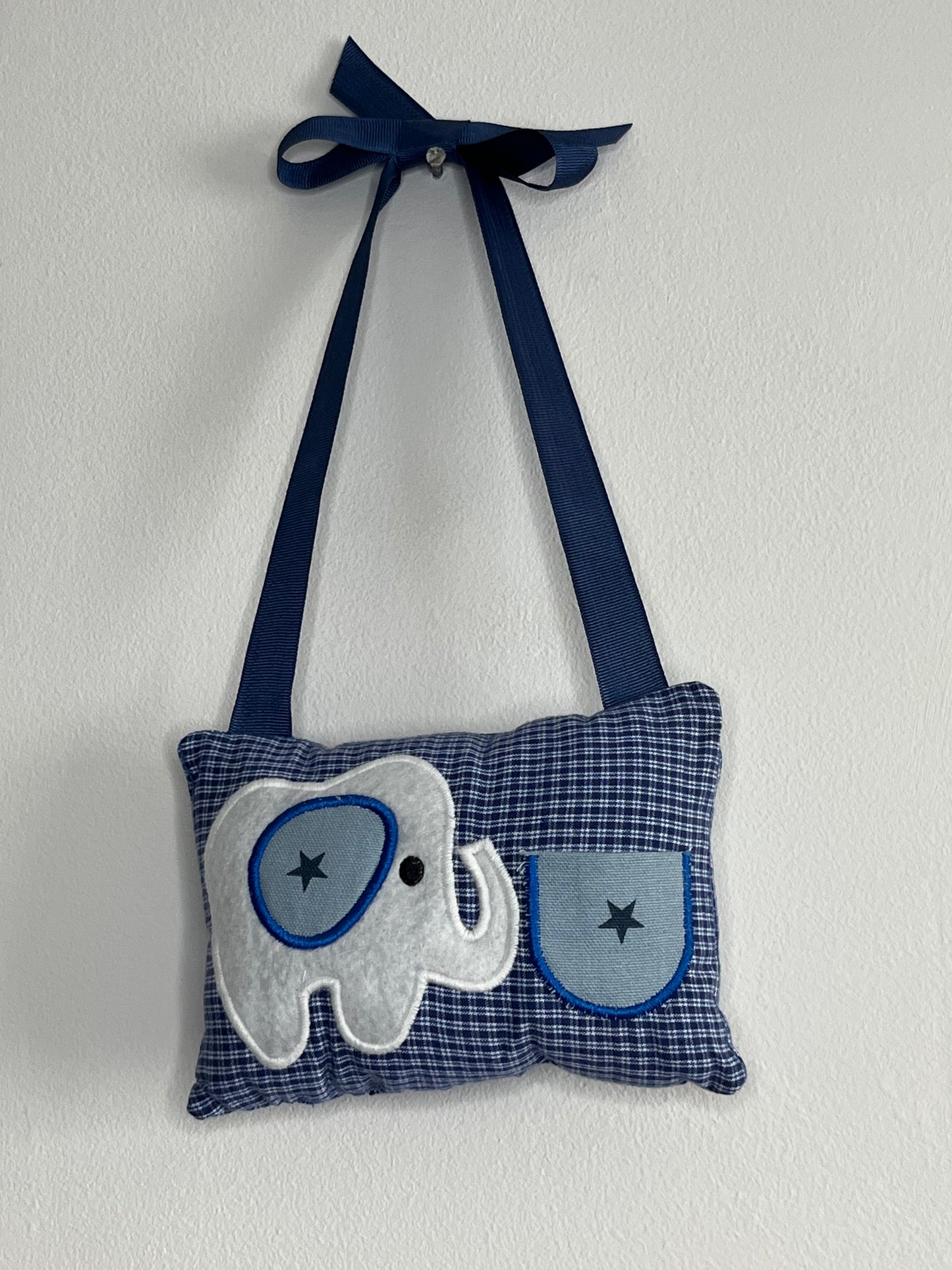 Tooth Fairy Cushion - Dk blue - blue check - elephant - star