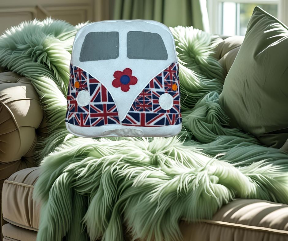 Fleece Campervan cushion - Union Flag Fabric