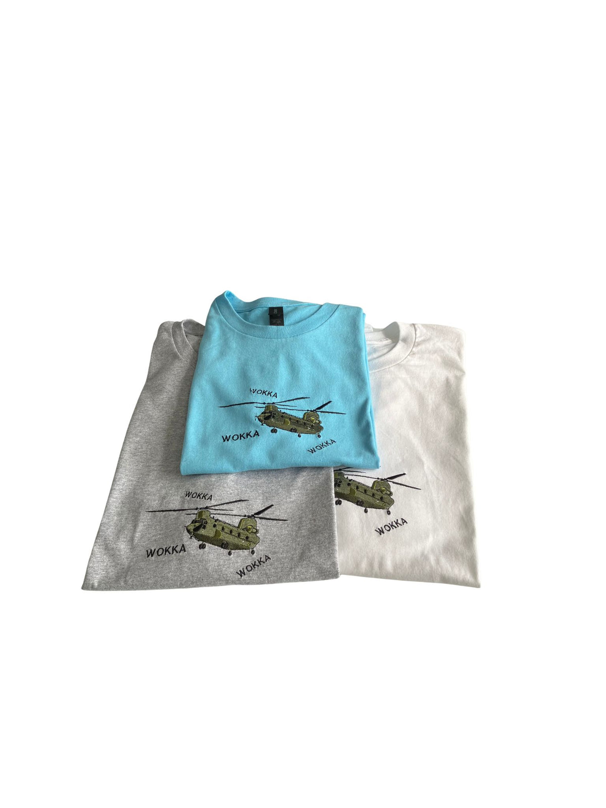 Unisex T-Shirt with an image of a Chinook and the words 'Wokka  Wokka  Wokka'
