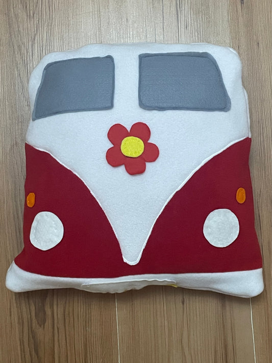 Fleece Campervan Cushion - Red and White