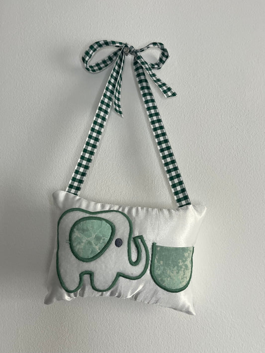 Tooth Fairy Cushion - Green & White - Elephant - Green ear and pocket