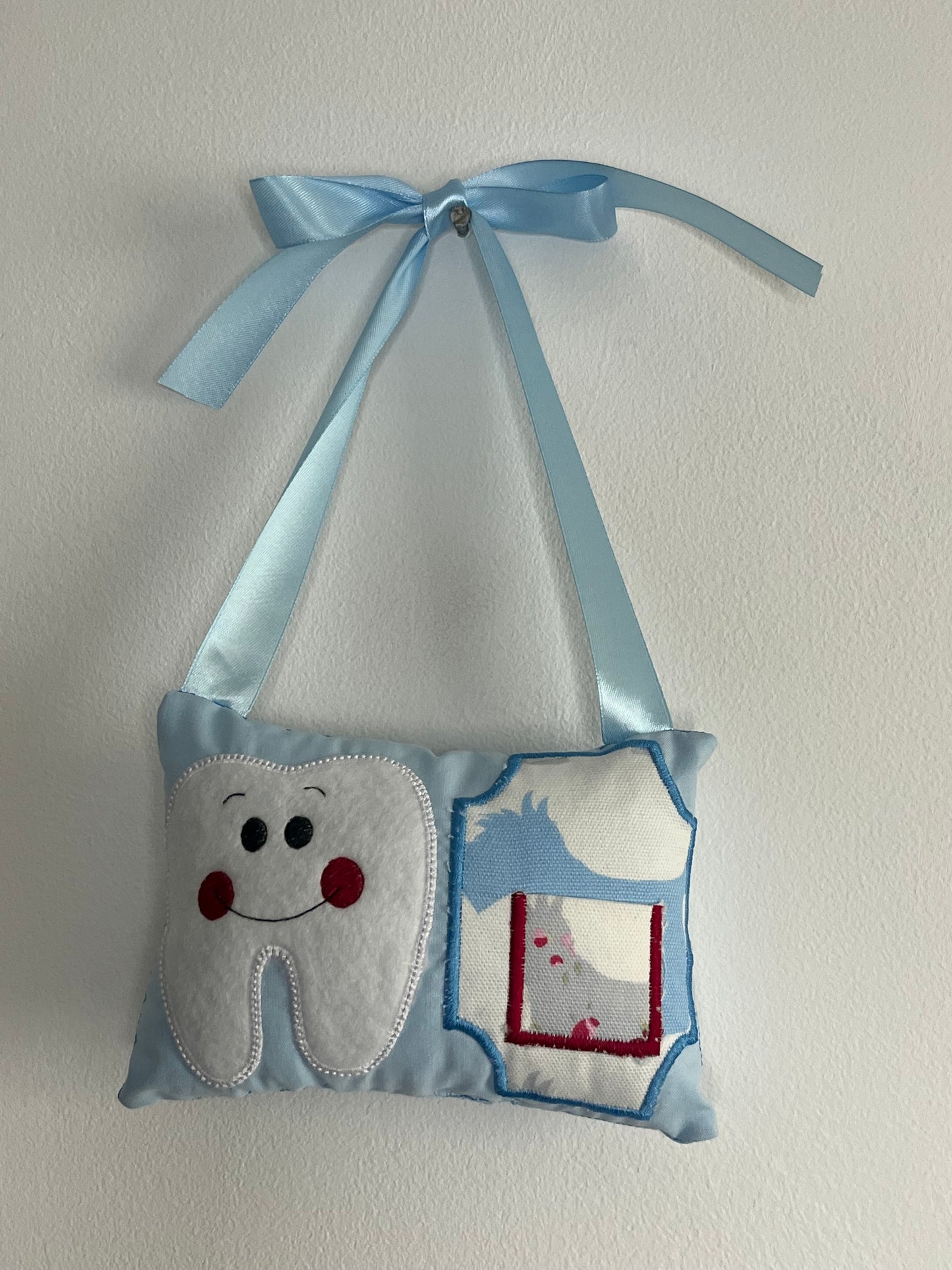 Tooth Fairy Cushion - Blue - Blue Dog Fabric - Tooth