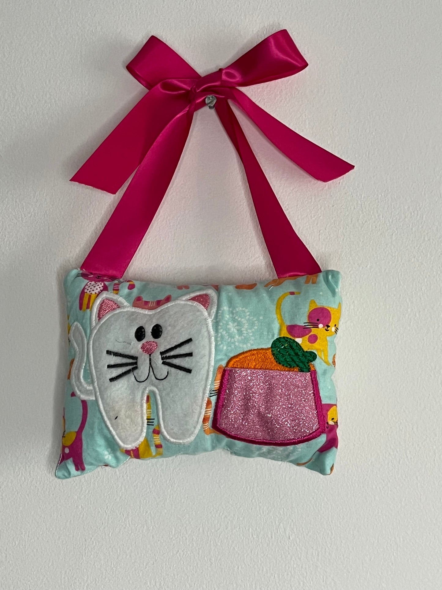 Tooth Fairy Cushion - Dk Pink - Cats - Pink Bowl