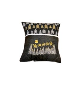 Trees and Santa in the Moonlight Christmas Cushion